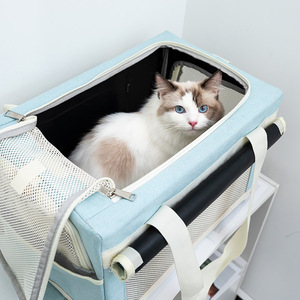 Valise de transport pour animaux de compagnie à double couche, réglable, approuvée par les compagnies aériennes, avec roulettes, pour chats et chiens, <span class=keywords><strong>en</strong></span> maille respirante, pour les voyages - Product Image 4
