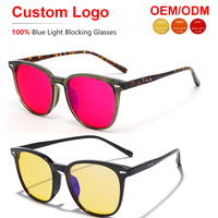 Lunettes anti-lumière bleue unisexe Sunray Retro carrées en TR90, monture intégrale noire brillante, verres teintés orange, rivets argentés, OEM