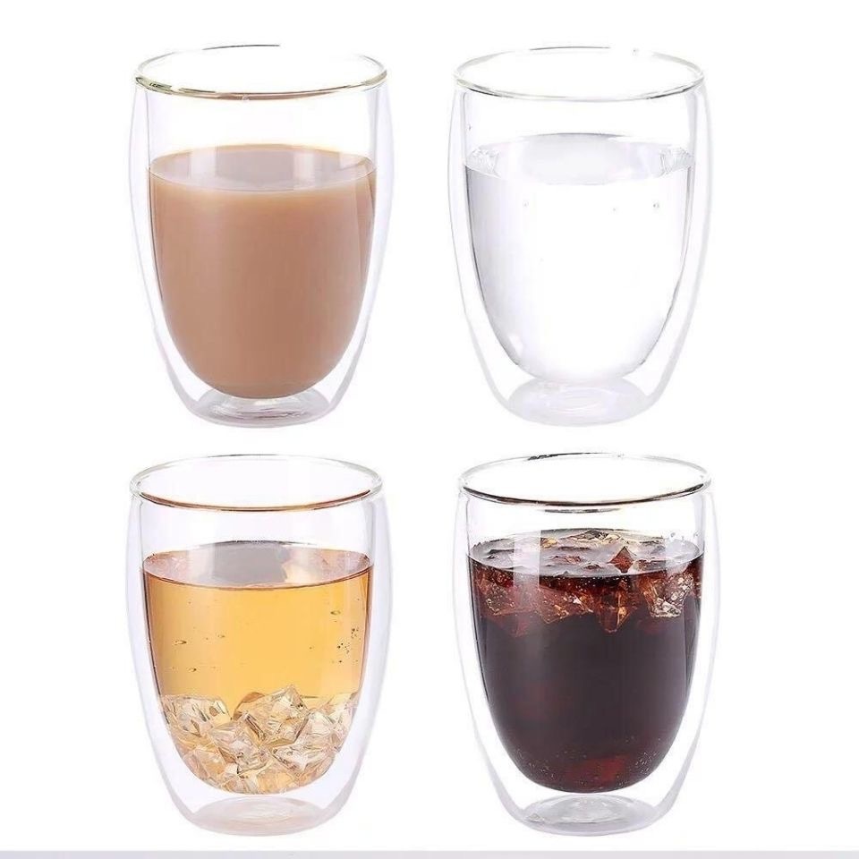 350ml 12oz double wall glass cup borosilicate drinking glass cup.