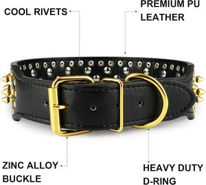 NiBao <span class=keywords><strong>Collar</strong></span> de perro de cuero PU con pinchos Ancho ajustable duradero para razas pequeñas, medianas y grandes - Product Image 3