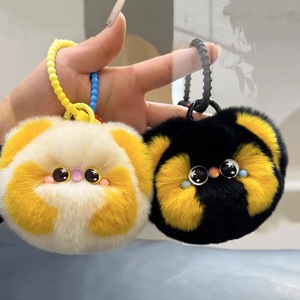 Mignon petit chat chaton en peluche véritable Rex lapin fourrure porte-clés sac à dos pendentif Pom Pom porte-clés sac à main breloque voiture porte-clés cadeaux - Product Image 1