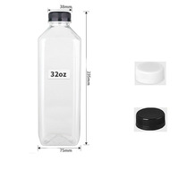 Botella de Plástico Cuadrada Francesa de 32oz (1000ml) para Jugos, Bebidas Frías Caseras, con Tapa de Rosca a Prueba de Manipulación