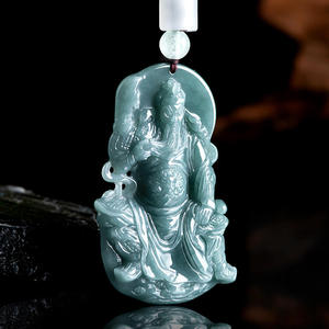 Colgante de Jadeíta Natural Azul Agua, Guan Gong, Dios de la Riqueza, Estilo Chino, Joyería UNISEX, Regalo con Certificado de Tasación GY10 - Product Image 4