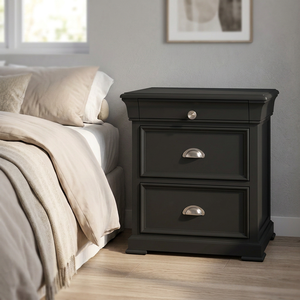 Trendy <b>Compact</b> 3-Drawer Nightstand - Radiata/MDF End <b>Table</b> for Small Spaces (White/Black) - Product Image 6