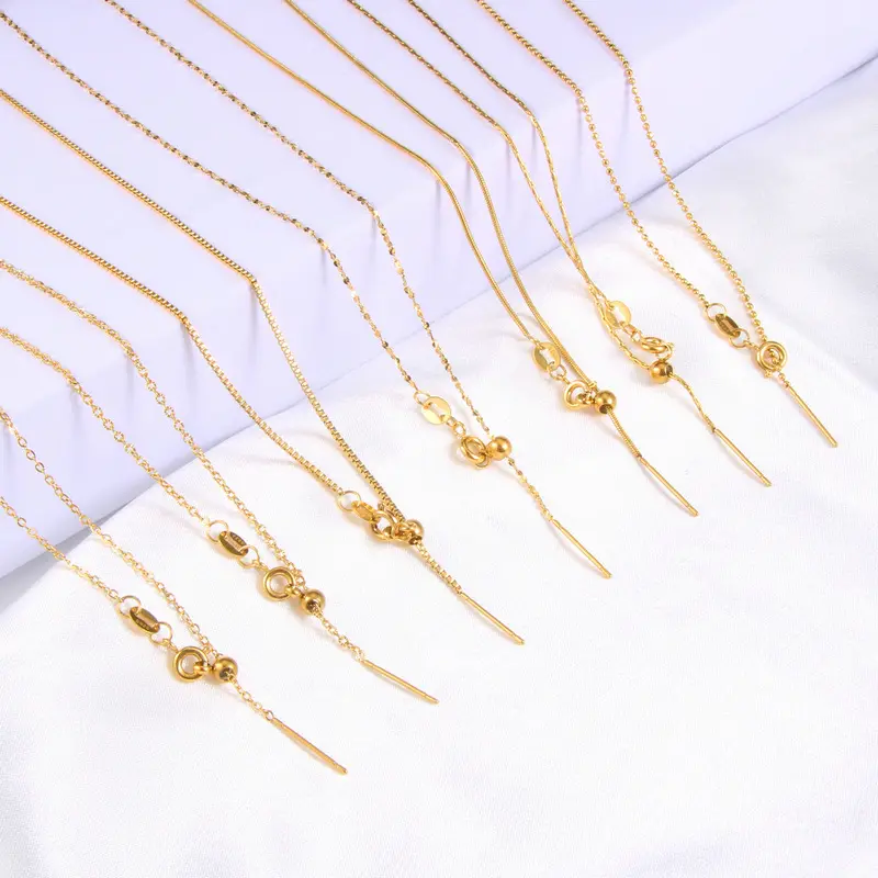 High quality Fashion 18K Gold Plated Stainless Steel Adjustable Necklace Chains with Needle Pin and Silicone Bead