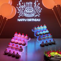 Support à parfum à 3 niveaux, organisateur d'affichage en acrylique avec lumière LED, support pour figurines, support à cupcakes transparent, étagère à desserts