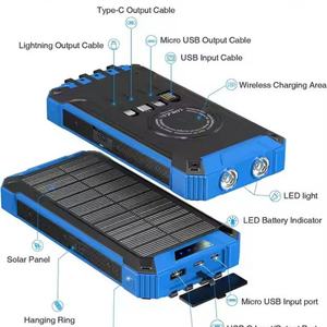 Cargador Inalámbrico Rápido de 20000 mAh con Pantalla LED, Banco de Energía Portátil a Prueba de Agua con Cable Integrado y Tipo-C - Product Image 4