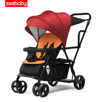 Poussette double pour bébé avec sièges avant et arrière absorbant les chocs Ceinture de sécurité pliable à cinq points pour enfants
