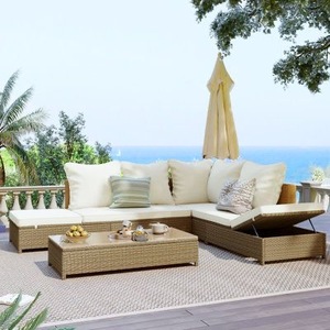 Ngoài trời hiện đại Patio <span class=keywords><strong>sofa</strong></span> <span class=keywords><strong>Set</strong></span> PE wicker mây cắt cuộc trò chuyện <span class=keywords><strong>sofa</strong></span> với Kính Bàn cà phê cho sân sau - Product Image 6