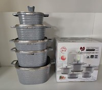 Ensemble de 10 casseroles en aluminium robustes 20/24/28/32 cm, casserole carrée 28 cm, casserole peu profonde, revêtement antiadhésif en marbre, grande capacité
