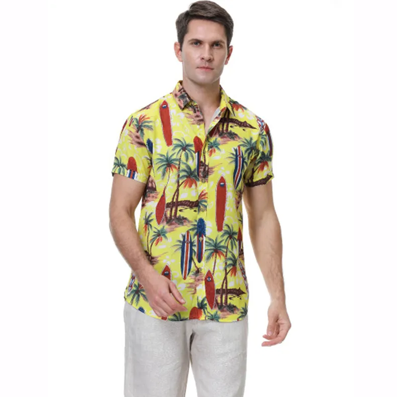 custom wholesale polyester casual printing men's beach shirt outdoor Button Down Sublimated Print Pattern hawaiian shirt