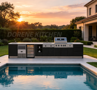 Cuisine extérieure complète en acier inoxydable Dorene 2026 avec barbecue et réfrigérateur intégrés