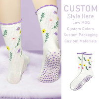 Chaussettes de yoga et de Pilates en mélange de coton écologique, antidérapantes, respirantes, avec détail de revers, pour jeunes, collection printemps, personnalisables ODM