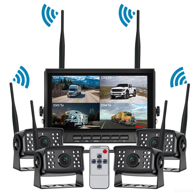Digital Wireless 7" DVR Monitor 4x Reversing Camera Kit 12V 24V Night Vision Waterproof for Truck RV Bus Trailer