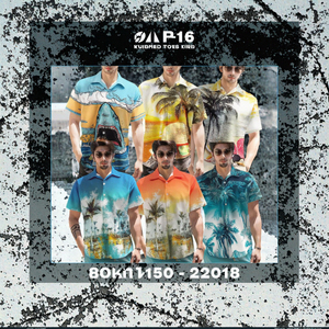 Camicia Hawaiana Verde da <span class=keywords><strong>Uomo</strong></span> Estiva Casual per Vacanze con Motivo Tramonto, Patchwork in Filato Tinto, Lavorazione all'Uncinetto, Ecologica, ad Asciugatura Rapida, 100% Poliestere - Product Image 3