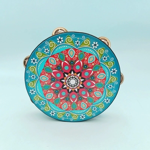 Wholesale Mandala Floral Printed Wooden Orff Percussion Instrument Tambourine <b>Drum</b> With Single Row Metal Jingles For Performance - Product Image 4
