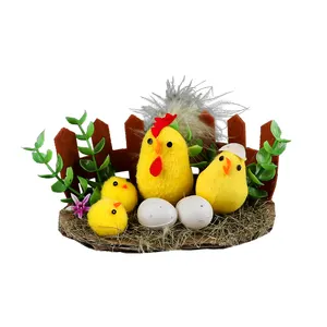 Wholesale Simulation Easter foam Chick egg Set Decoration Chicken coop Ornaments Natural Bamboo strips Chicken Nest Easter Kit