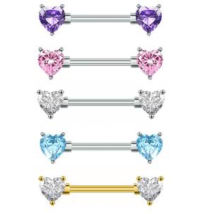 Par 14G <span class=keywords><strong>en</strong></span> forma de corazón de acero inoxidable pezón uñas Sexy cuerpo accesorios gran circón leche anillo para <span class=keywords><strong>Piercing</strong></span> de moda joyería - Product Image 1