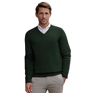 Pull en tricot à col en V vert foncé pour homme, manches longues, couleur unie, style automne - Product Image 1