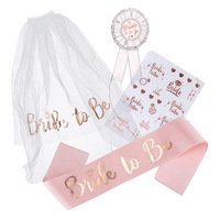 Kit de fournitures pour enterrement de vie de jeune fille sur le thème Nicro Bride to Be, comprenant un voile de mariée, un bandeau, une écharpe et un ensemble d'autocollants en or rose