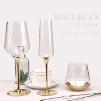 Vente en gros, galvanoplastie créative, tige en or brillant sans plomb, vin rouge, Champagne, whisky, gobelet en verre