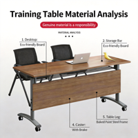 Table de formation mobile pliable double couche moderne et contemporaine, avec cadre métallique robuste et bordure en PVC – MDF écologique pour