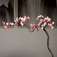 Bouquet de fleurs artificielles modernes sur pied, en soie, avec branches longues et séchées, fausses fleurs de prunier faites à la main
