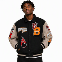 Veste universitaire personnalisée avec manches contrastées, patchs en chenille, fermeture à boutons-pression, poignets et ourlet côtelés pour les marques de streetwear à label privé