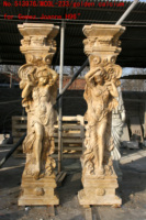 Colonne de style romain en marbre naturel jaune, sculpture de buste de femme, colonne en marbre beige naturel, pilier à vendre