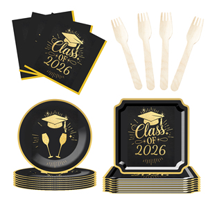 Assiettes, gobelets et serviettes à thème de remise de diplôme DAMAI – Assiettes en carton jetables pour fête de remise de diplôme, fournitures de fête, décorations, pour 8 personnes - Product Image 4