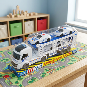Ensemble de jouets camion transporteur de voitures de police pour enfants avec quatre mini-voitures en plastique PVC, boîte pour les enfants de 5 à 7 ans - Product Image 3