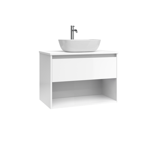 VENTO Blanco Brillante/ Roble Natural con Tapa Superior, Mueble para el Hogar de 80 cm, Sostenibilidad y Eficiencia, 1 Cajón + 1 Estante Abierto - Product Image 1