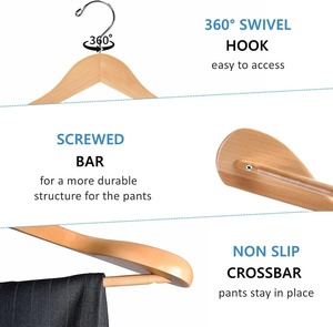 Perchas para Trajes con Soporte Antideslizante para Pantalones, Perchas Resistentes de Hombro Ancho con Barra para Pantalones 360 °   Gancho Giratorio - Product Image 6