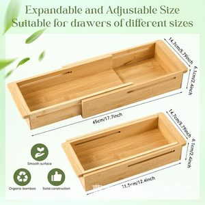 Wooden Pull Out <b>Drawer</b> <b>Storage</b> <b>Box</b> Kitchen Countertop Knife Fork Spoon Organizer Rectangular Natural Wood Color Standing Type - Product Image 5