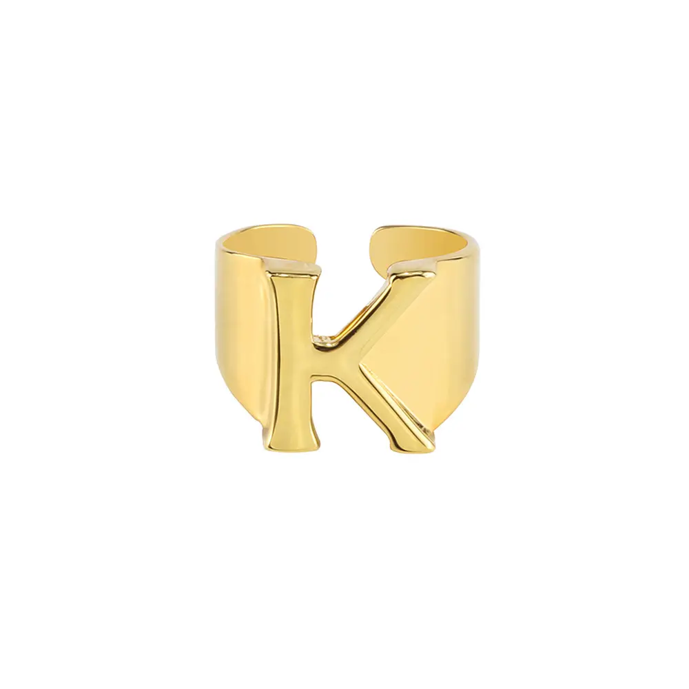 New A B C D E F H I G K L M N O P Q R S T U V W X Y Z 18K Gold Plated Stainless Steel Adjustable Size Alphabet 26 Letter Rings