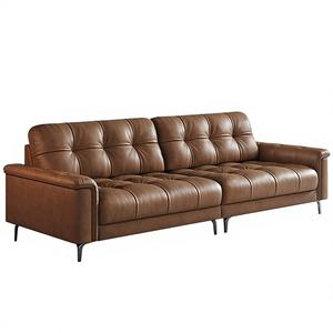 Sofá de Cuero Genuino Estilo Americano Retro Nebula, Tres Plazas, Patas Altas, 2.8 Metros, Cuero Encerado Recto, Hecho a Medida - Product Image 1