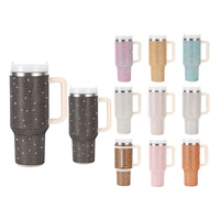 Gobelet à café isotherme en acier inoxydable à double paroi de 40 oz avec poignée, couleur dégradée et strass