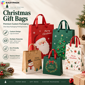 Sacchetti Regalo di Natale Personalizzati in Carta con Manico <span class=keywords><strong>a</strong></span> Nastro, Kraft Bianco, per <span class=keywords><strong>Shopping</strong></span> e Branding Festivo - Product Image 1
