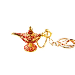 3d metal rhinestone Gold Aladdin Lamp Shape Metal Keychain