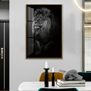 Peinture et art mural ANIMAL <span class=keywords><strong>Roi</strong></span> de la Jungle <span class=keywords><strong>Lion</strong></span> dans l'ombre Photographie blanche Cadre noir Art mural décorations pour la maison - Product Image 5