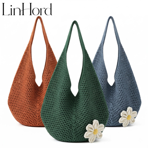 <span class=keywords><strong>Bolso</strong></span> de Mano Tejido a Crochet Estilo Retro Ecológico con Detalle de Flor, <span class=keywords><strong>Bolso</strong></span> de Compras Transpirable para Conjuntos de Verano Estilo Bohemio - Product Image 3