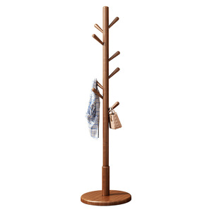 <span class=keywords><strong>Porte</strong></span>-manteau autoportant en <span class=keywords><strong>bois</strong></span> massif avec design du sol au plafond pour le rangement des vêtements, des chapeaux et des sacs dans la chambre ou l'entrée - Product Image 1