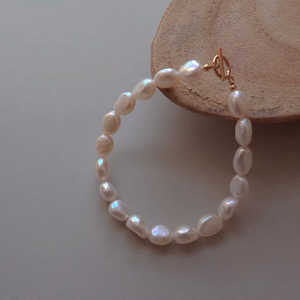 WENCHI Women's Handmade 925 <b>Silver</b> Plated 18K Gold OT Buckle Natural Baroque <b>Pearl</b> 17cm Elegant <b>Bracelet</b> - Product Image 2