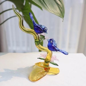 Figura Decorativa de Colibrí y Flor en Vidrio Azul Soplado a Mano, Escultura Artística de Animal para Decoración del Hogar - Product Image 4