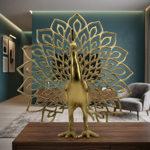 34cm H X 38cm W X 33cm L Aluminium Peacock Figurine Modern Animal Sculpture Handmade Tabletop Decor Living Room Ornament - Product Image 2