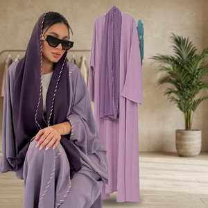 Fabricante de Abayas Modernas de Poliéster, Talla Grande, Casuales, Transpirables, para Mujeres Musulmanas, Vestido Abierto por Delante con Pañuelo - Product Image 3