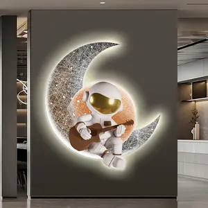 Home Decor Modern Framed Mixed Media Wall Art 3D Neon Astronaut Luminous Painting Moon Led Lamp Painting Artwork