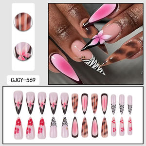 24 Pièces Faux Ongles en Forme d'Amande avec Motifs Léopard Rose et Fleurs, Style Français Élégant et Tendance - Product Image 5