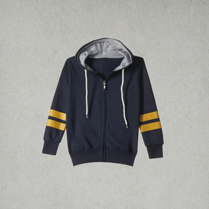 Pull pour enfant classique à rayures, nouveau style coréen, à capuche, zippé, doublé, imprimé, respirant, 100% coton, pour l'hiver - Product Image 3