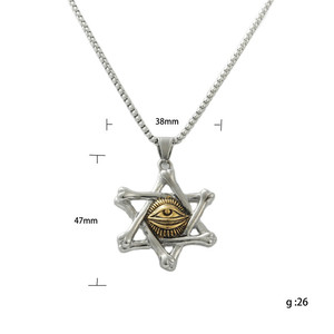 Pendentif hexagonal en acier inoxydable avec motif d'étoile à six branches pour homme, collier de style punk rétro - Product Image 5